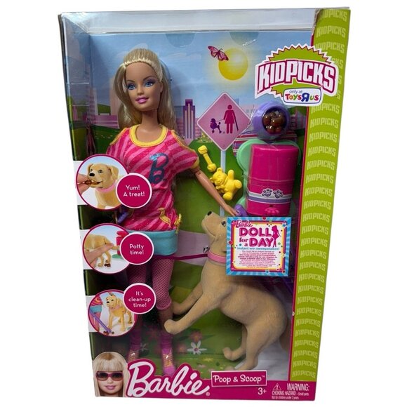 NRFB 2009 Poop Scoop Barbie Doll T2982 Kidpicks Toys R Us Puppy